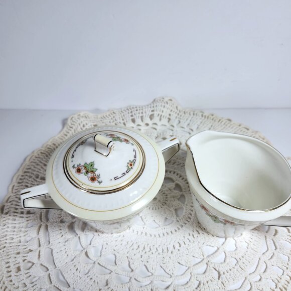 Embassy Maddock Cream and Sugar Set Art Deco circa 1930s Glazed, Gold Lustre - Picture 2 of 11